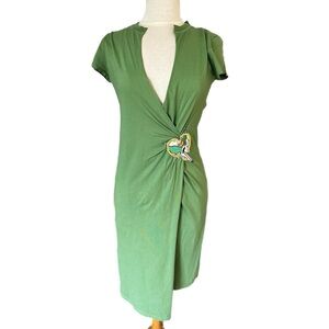 FORNARINA Green Cotton Knit Faux Wrap Modern Summer Dress w/ Applique L